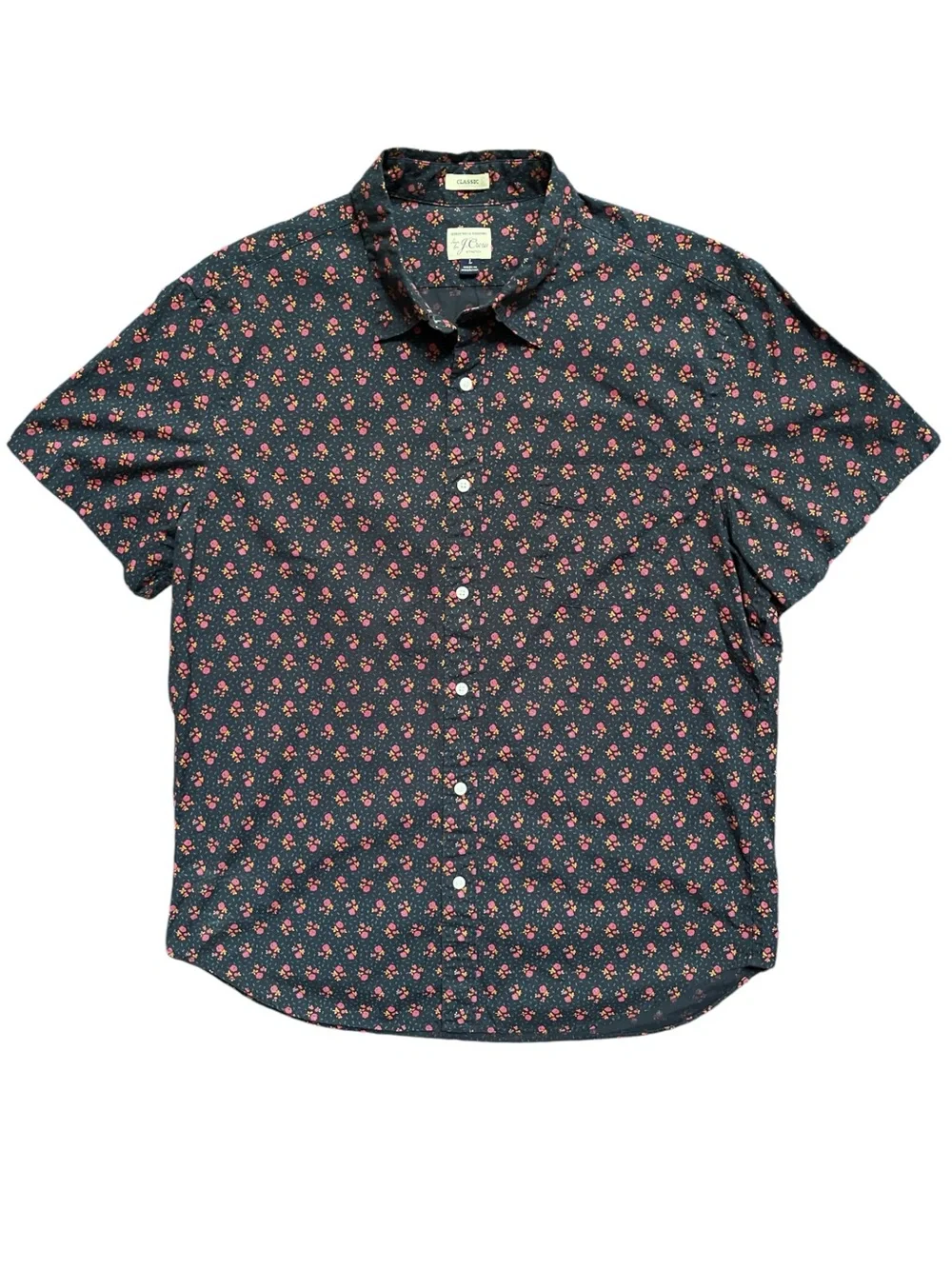 J. Crew Men's Floral Button Up Shirt Size Large Secret Wash Short Sleeve Cotton